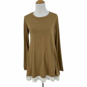 Molerani Tunic Shirt Dress Womens S Mall Long Sleeve Peekaboo Lace Hem A Line